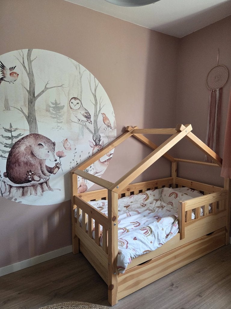 Peuterbed huisje OKliving, Ophalen, 70 tot 85 cm, 140 tot 160 cm, Zo goed als nieuw