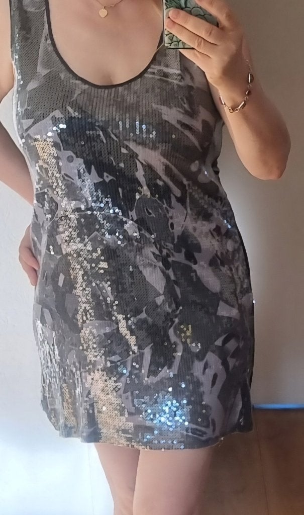 Nieuwe bandolera tuniek met pallietten, Verzenden, Maat 46/48 (XL) of groter, Nieuw, Grijs