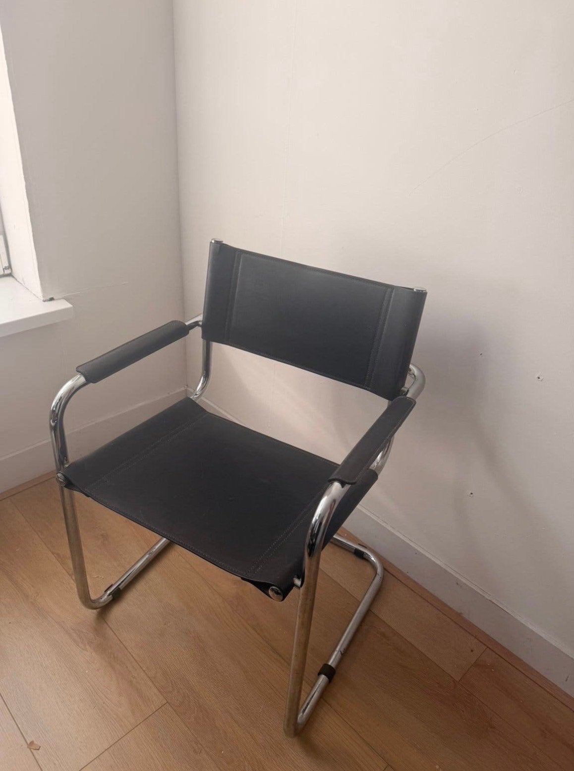 Vintage Bauhaus Stijl Marcel Breuer Leren Stoel Chroom, Ophalen, Gebruikt, Zwart, Leer