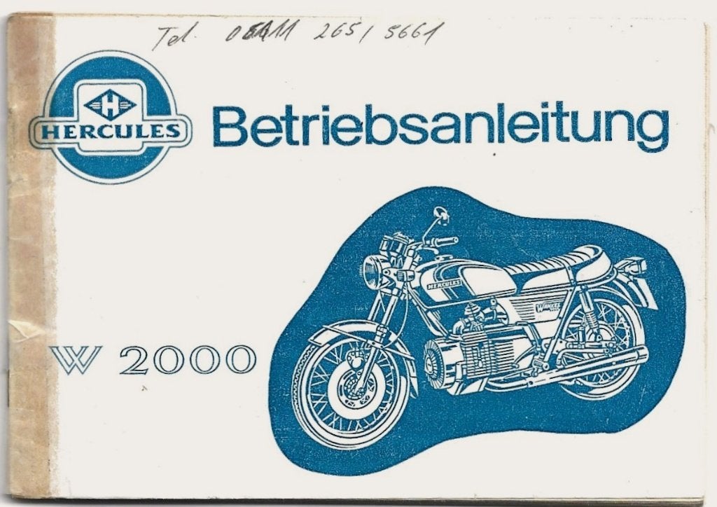 Hercules W2000 Betriebsanleitung Wankel (3716z) motor, Ophalen of Verzenden, Overige merken