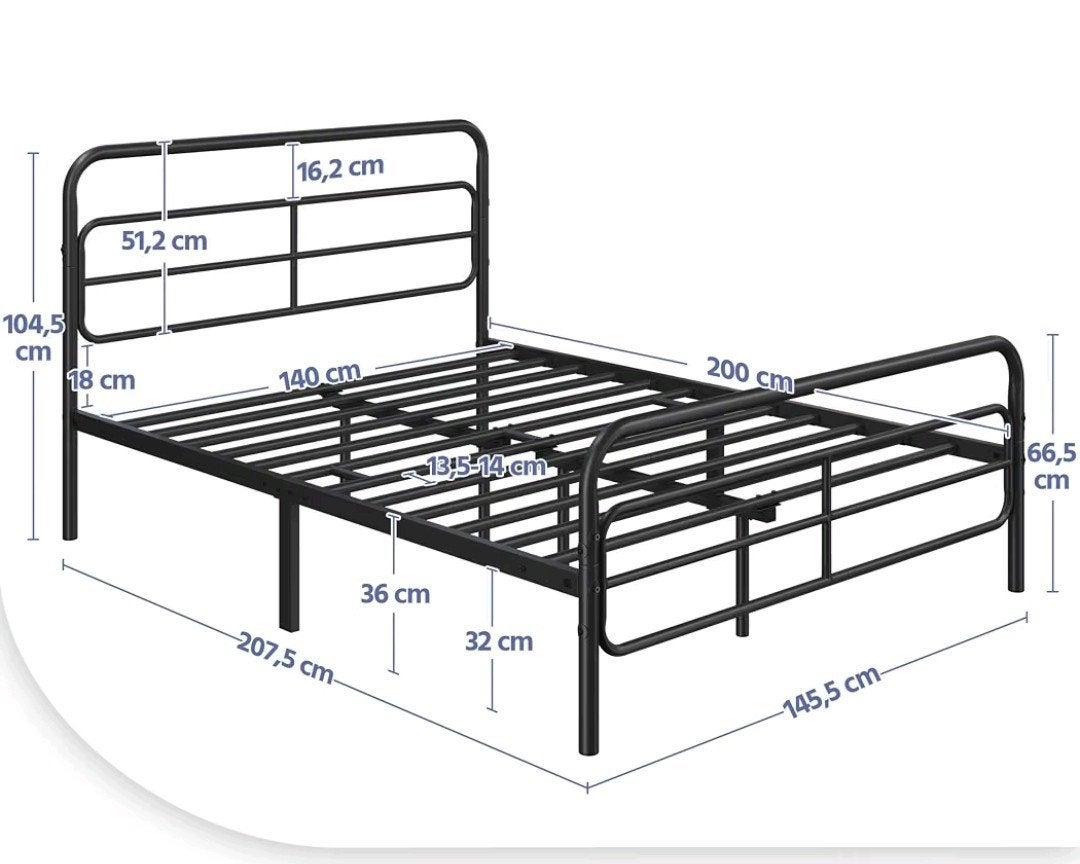 Tweepersoonsbed met matras - 140x200 cm, Huis en Inrichting, Ophalen, Gebruikt, Zwart, Tweepersoons