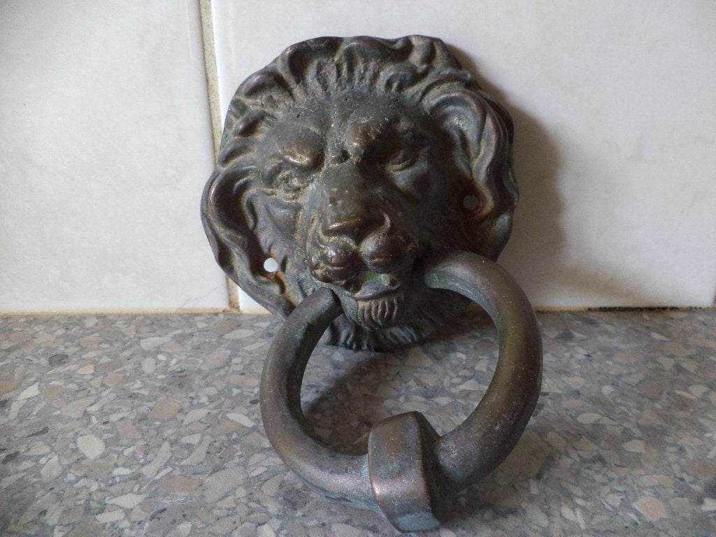 Vintage zware bronzen deurklopper leeuw, Antiek en Kunst, Ophalen of Verzenden