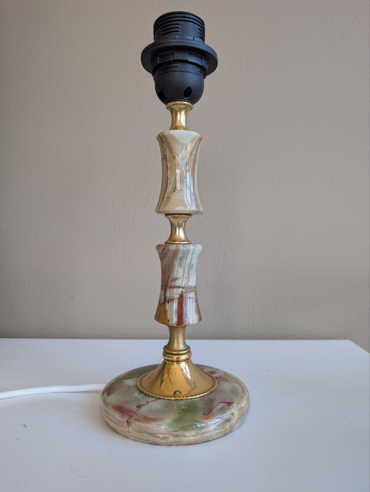 Vintage lampenvoet van sierlijk natuursteen/ marmer, Vintage, Meerkleurig, 30 cm, Zo goed als nieuw