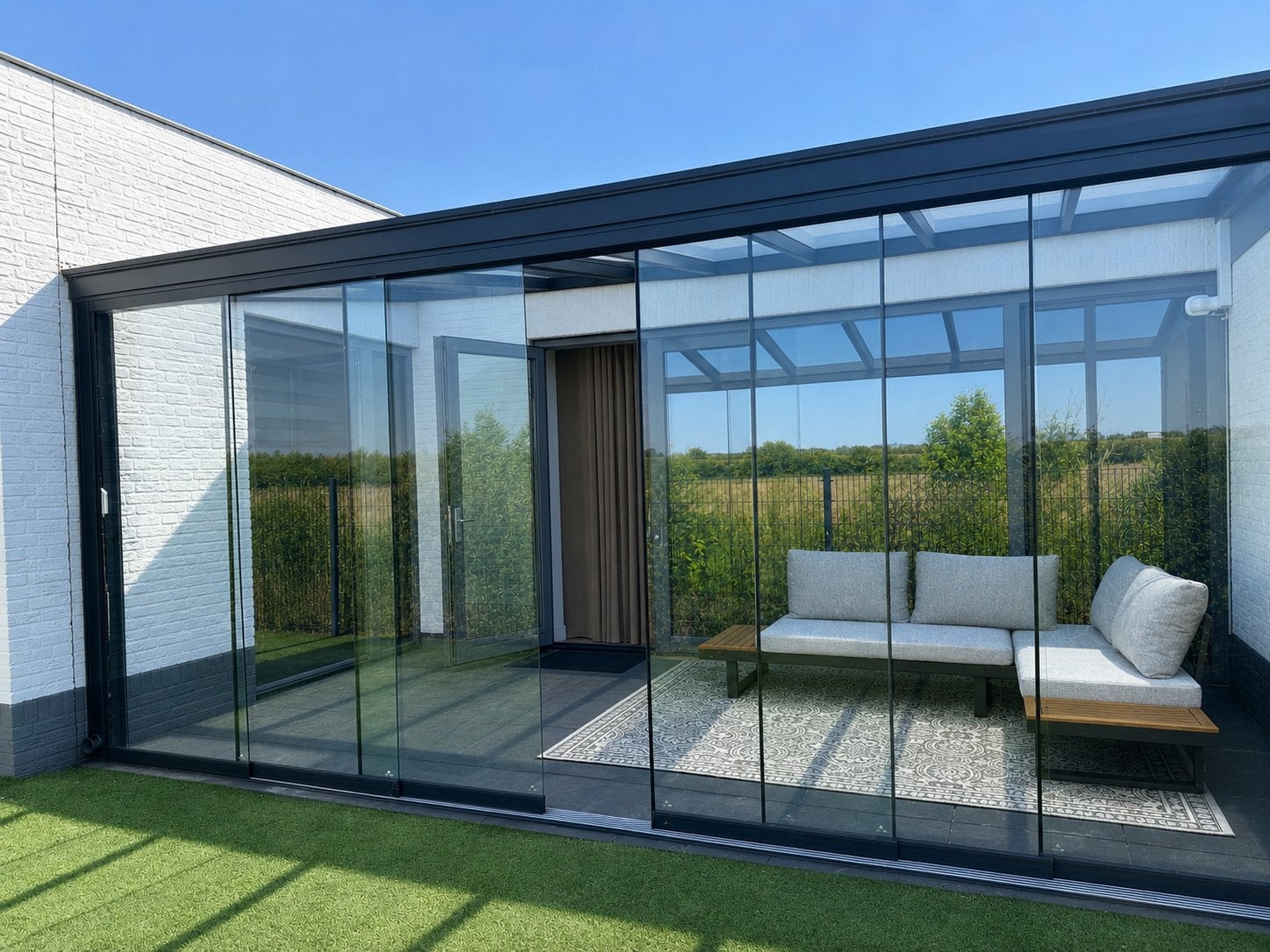 Overkapping met schuifdeuren en verlichting, Tuin en Terras, Overkappingen, Ophalen, Zo goed als nieuw, Veranda
