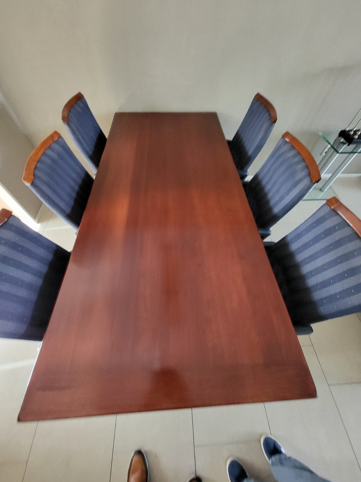 Elegante eettafel met 6 stoelen - Hout en stof, Ophalen, Gebruikt, Klassiek, Tijdloos