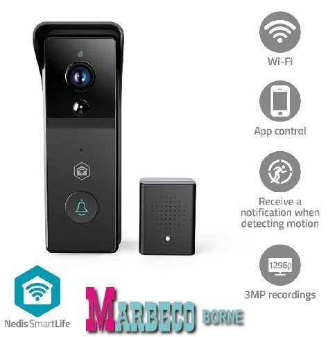 Videodeurbel, Smart "Ring" Doorbell, Accu, 3MP Full HD 1296p, Nedis SmartLife, Nieuw, Overige merken, Info@marbeco.com