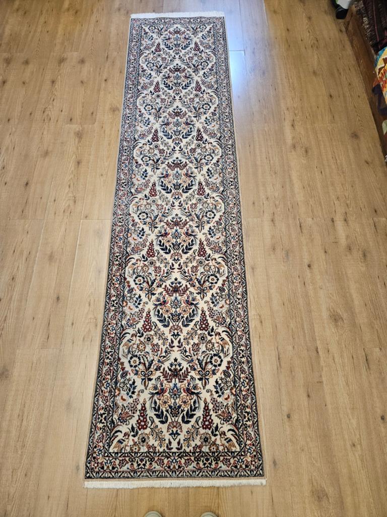 Vintage handgeknoopt perzisch tapijt loper nain 6la 300x71, Info@SlatsAntiek.nl, Tweedehands, Perzisch, 200 cm of meer