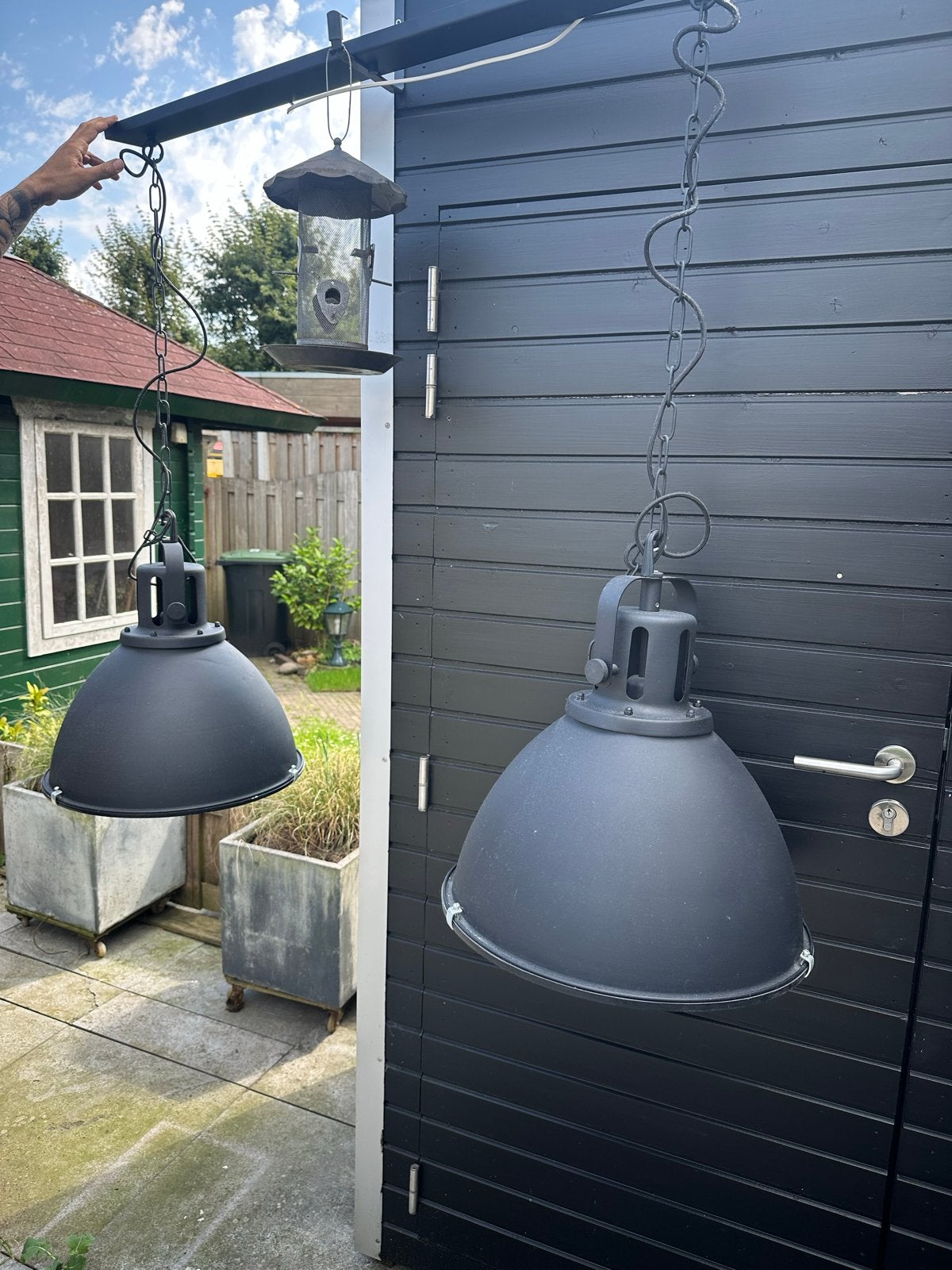 Set van 2 industriële hanglampen, zwart metaal, Ophalen, Gebruikt, Metaal, 75 cm of meer