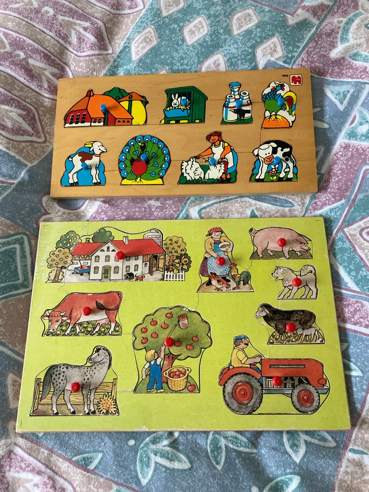 2 Houten Inlegpuzzels Boerderij Dieren en Leven, 2 tot 4 jaar, Gebruikt, Ophalen of Verzenden, Van hout