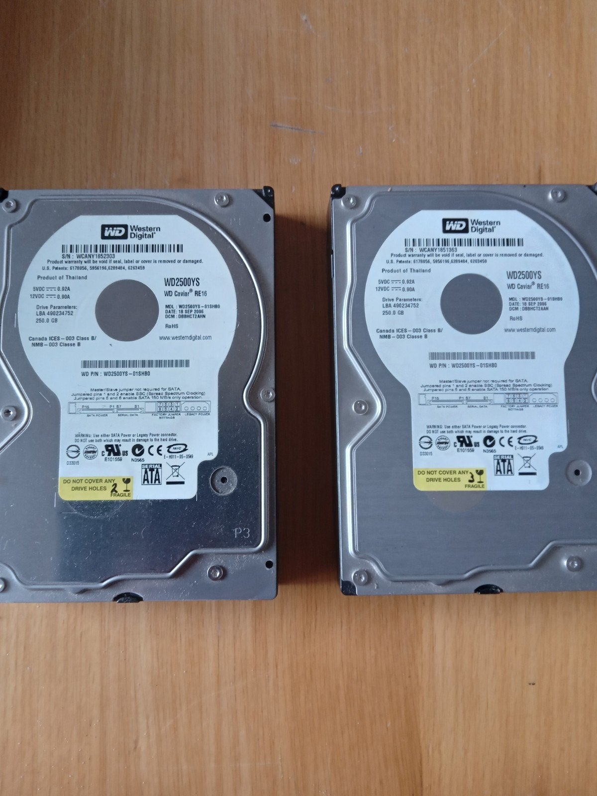 2 stuks Western Digital Caviar WD2500YS 250 gb SATA, Intern, Gebruikt, Desktop, SATA