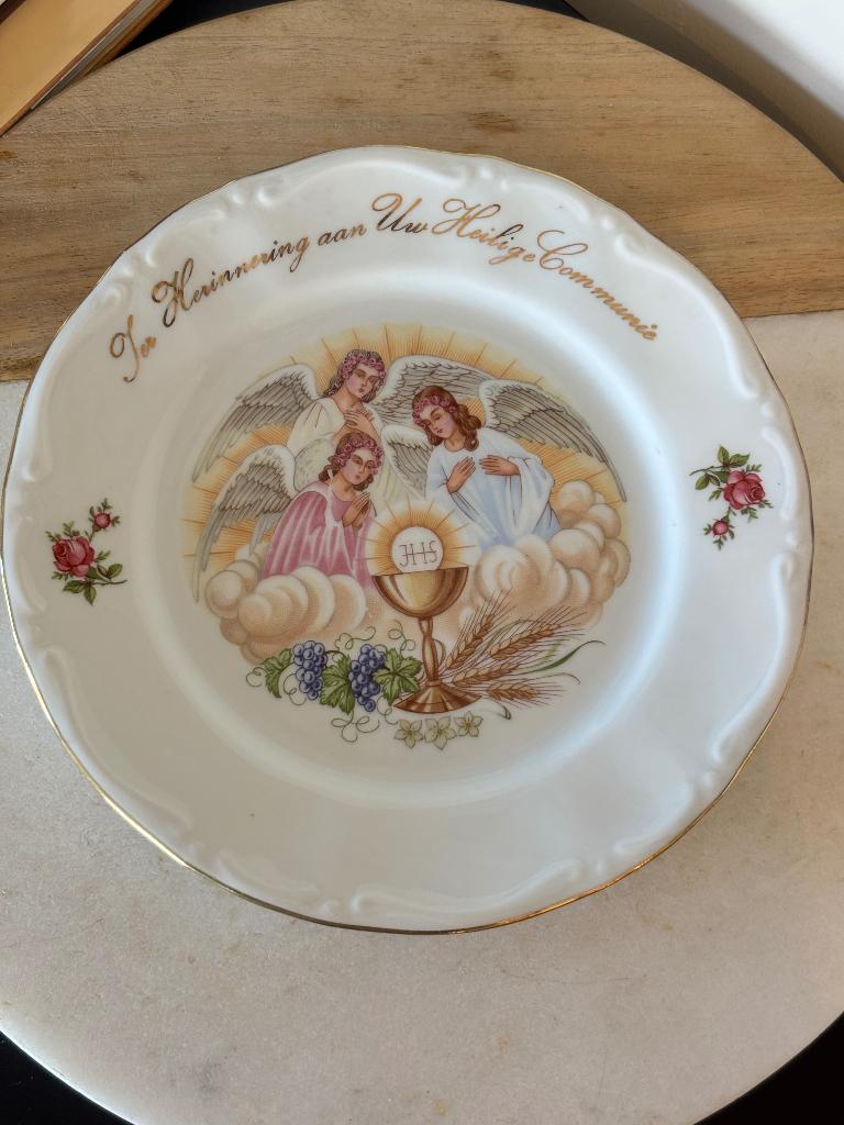 Vintage Bord Communie Engelen Religie, Verzamelen, Ophalen of Verzenden