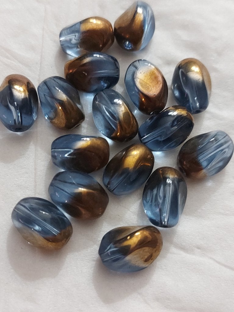 Blauw met bruin Murano glaskralen, Verzenden, Nieuw, Kraal