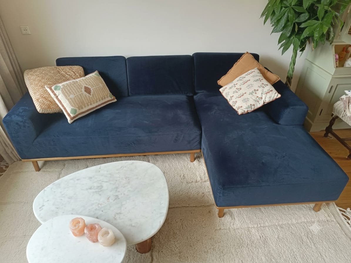 Donkerblauwe Hoekbank van sofa company, Ophalen, Zo goed als nieuw
