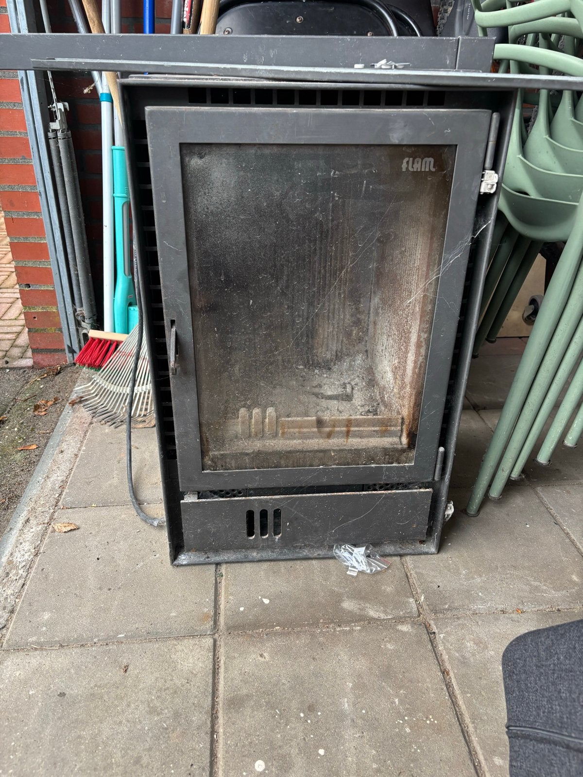 Flam inbouwhaard met rookkanaal, Ophalen, Gebruikt, Inbouwhaard, Houthaard