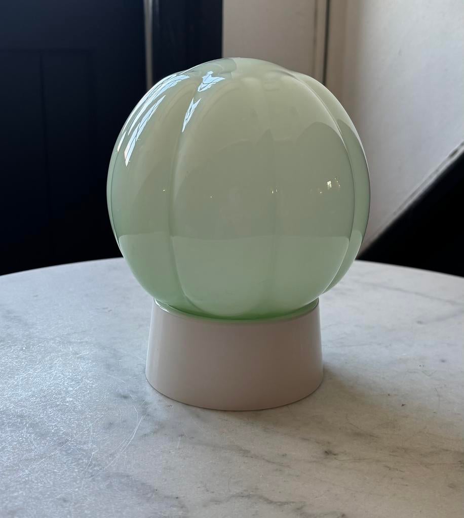 Vintage groen opaline glazen thabur plafondlamp plafoniere, Ophalen of Verzenden, Zo goed als nieuw, Glas