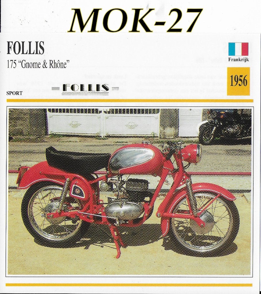 Mok27 motorkaart follis 175 gnome en rhone ( 1956), Ophalen of Verzenden, Zo goed als nieuw, Motoren