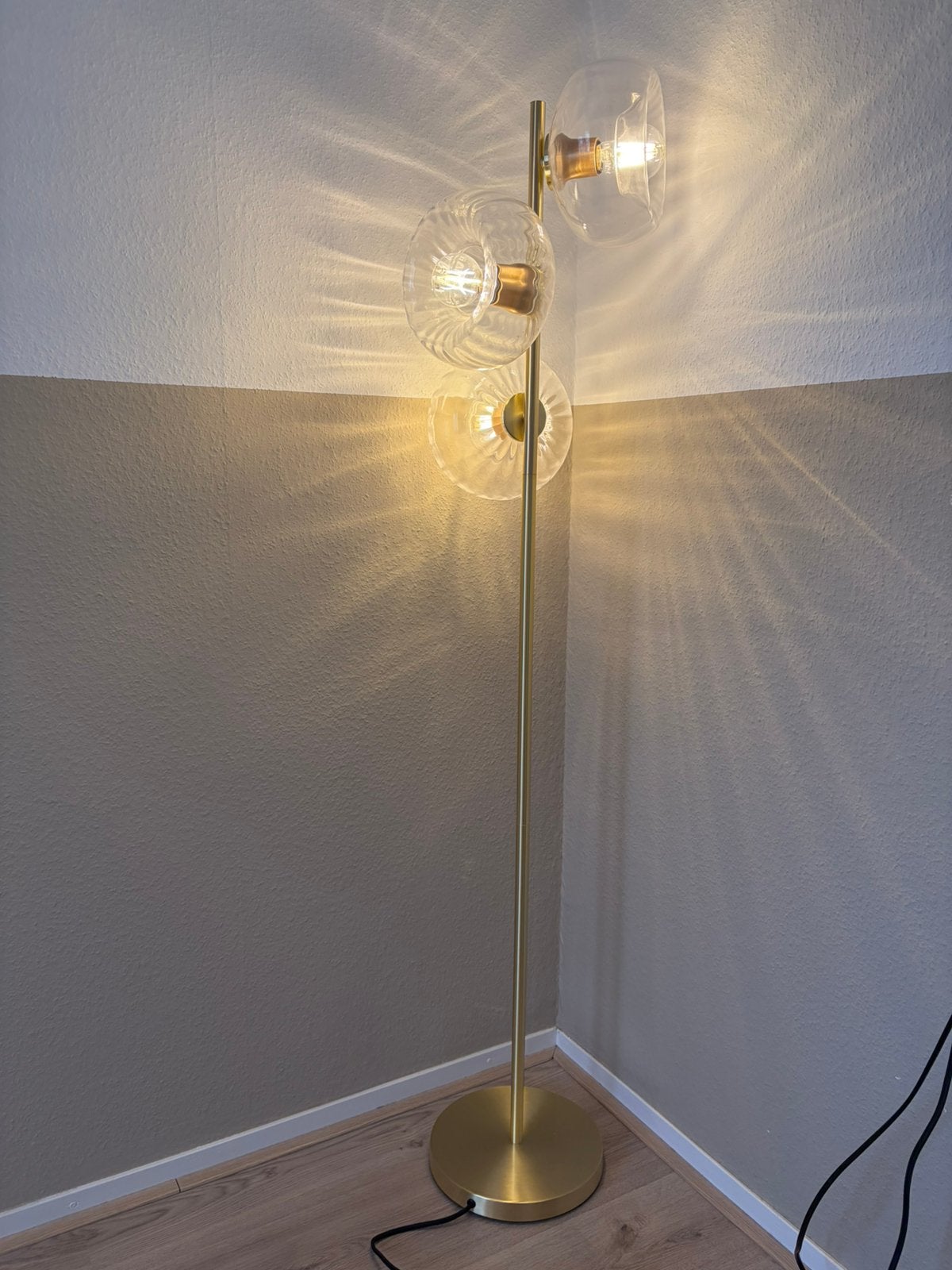 Gouden vloerlamp met 3 designglazen, Ophalen, Zo goed als nieuw, 150 tot 200 cm