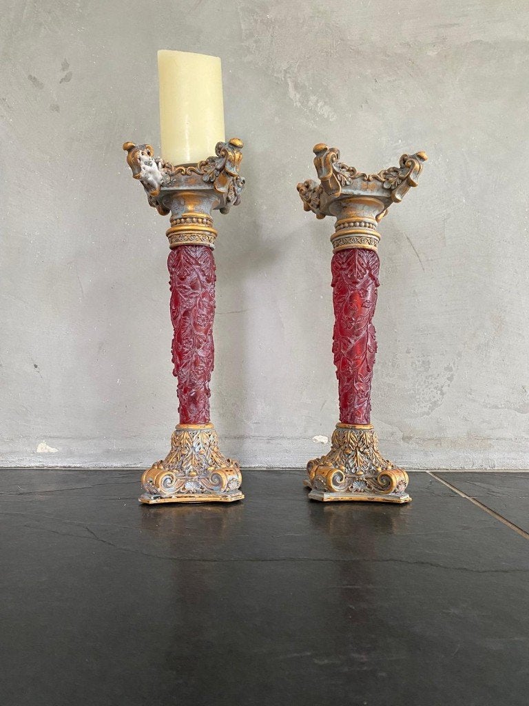 Mooie set van 2 grote kandelaars, Overige materialen, 38 cm, Meerkleurig, Ophalen of Verzenden