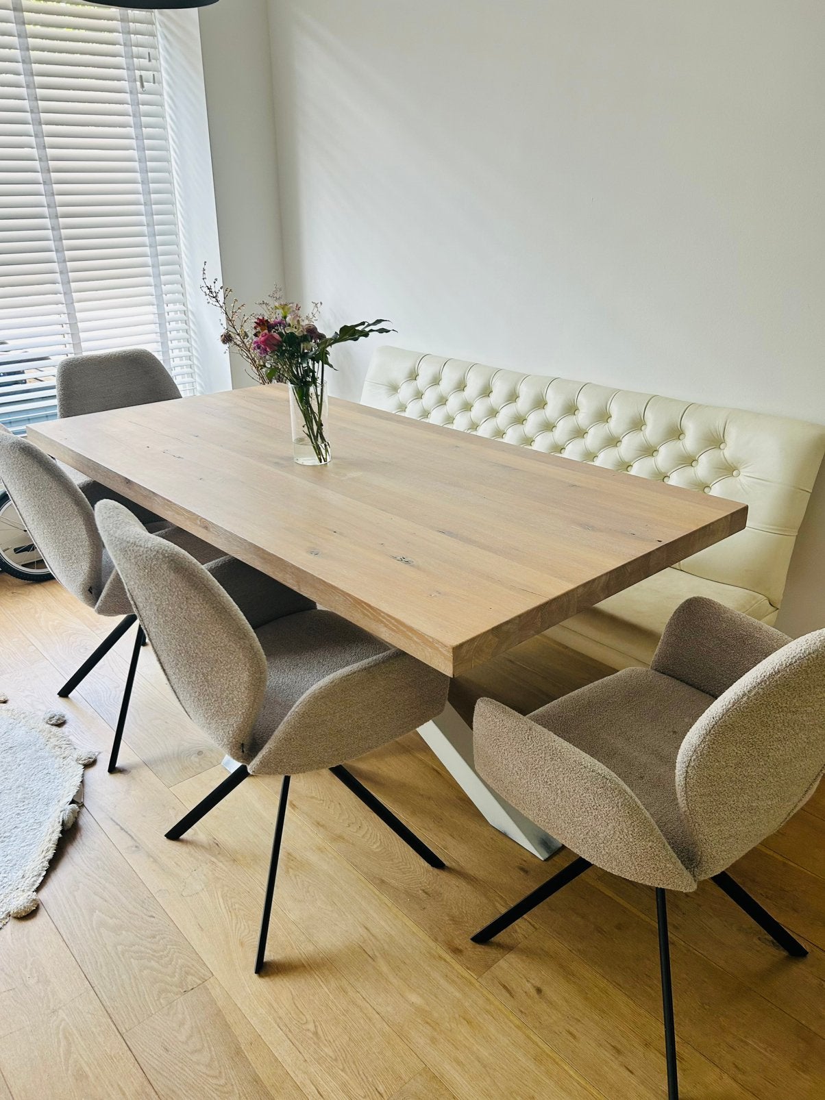 Goossens eiken eettafel white wash – 180x90 cm, Zo goed als nieuw, 150 tot 200 cm, Rechthoekig, 50 tot 100 cm