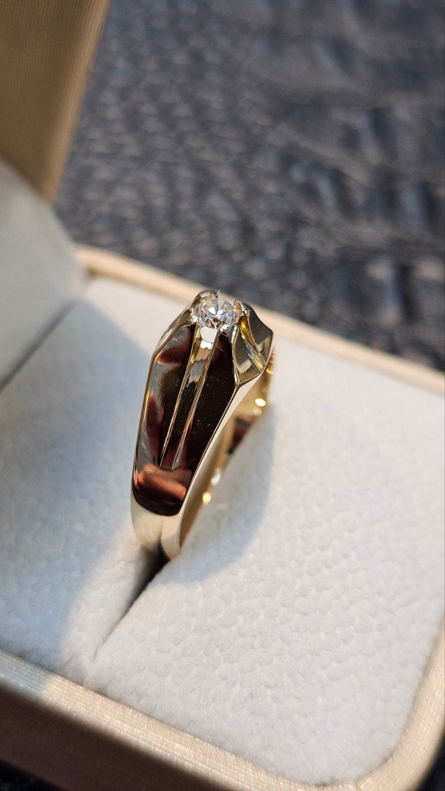 Prachtige 14k gouden ring met zirkonia steen, Heer, Nieuw, Ophalen of Verzenden, 17 tot 18