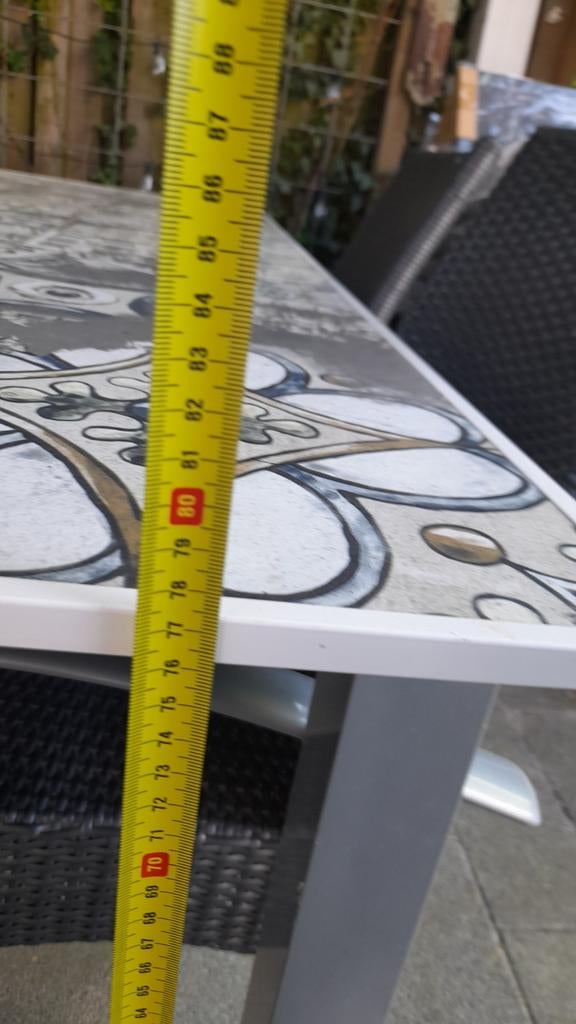 Tuin/balkontafel met tegels, 180x90 cm + 4 stoelen., Huis en Inrichting, Tafels | Eettafels, Ophalen, Gebruikt, Overige materialen