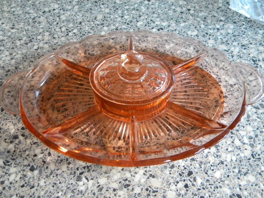 HAPJESSCHAAL GEKLEURD GLAS, HEEL APART, 7-VAKS, SCHAAL, Antiek en Kunst, Ophalen of Verzenden