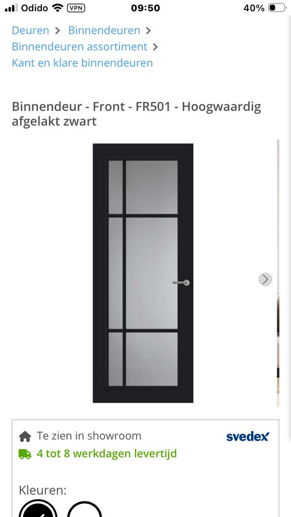Svedex glasdeur binnen, twee stuks, zwart, 80 tot 100 cm, Binnendeur, Ophalen of Verzenden, 200 tot 215 cm