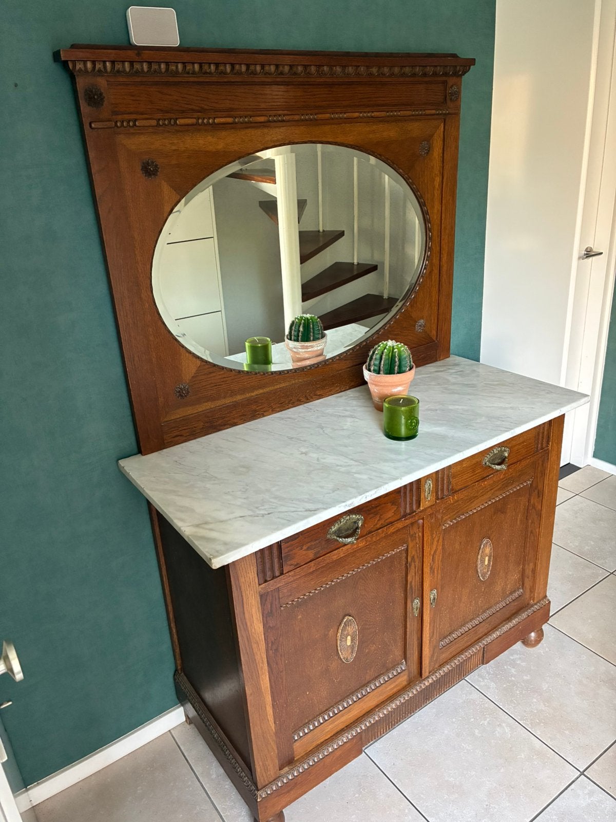 Antieke eiken commode / dressoir met spiegel, Ophalen