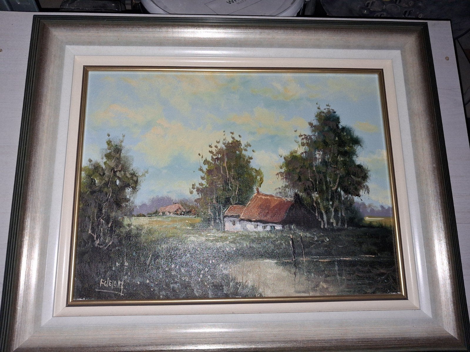 schilderij landschap met boerderij, Antiek en Kunst, Kunst | Schilderijen | Klassiek, Ophalen