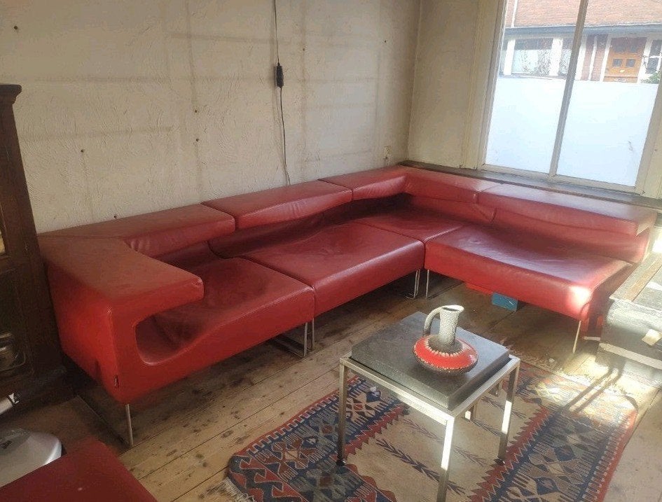Prachtige Moroso Low seat modulaire bank rood leer, Ophalen, Zo goed als nieuw, Leer