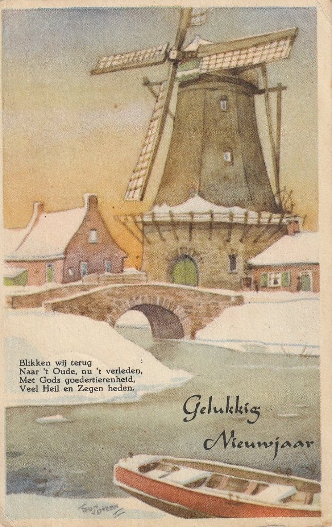 KERST MOLEN TEKN TEUN VD VEEN UIT 1949 ZEER MOOI KAART KN833, Ophalen of Verzenden, 1940 tot 1960, Gelopen, Overige thema's
