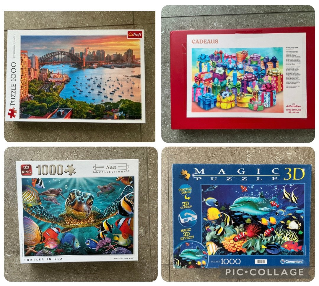 4 legpuzzels - 1000 st - € 3,50 pst - samen € 10,00 (KWF), Ophalen, 500 t/m 1500 stukjes, Zo goed als nieuw