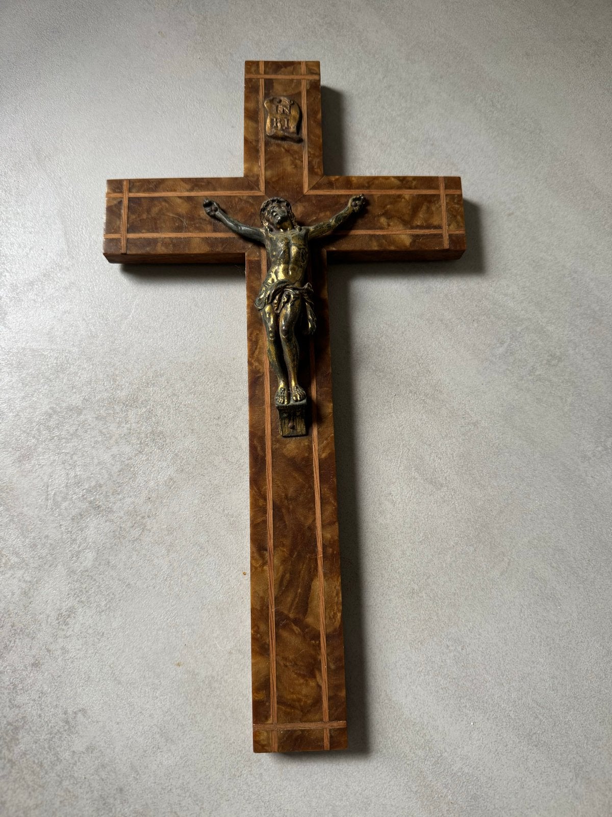 Antiek Houten Kruisbeeld met Bronzen Corpus, Antiek en Kunst, Ophalen of Verzenden