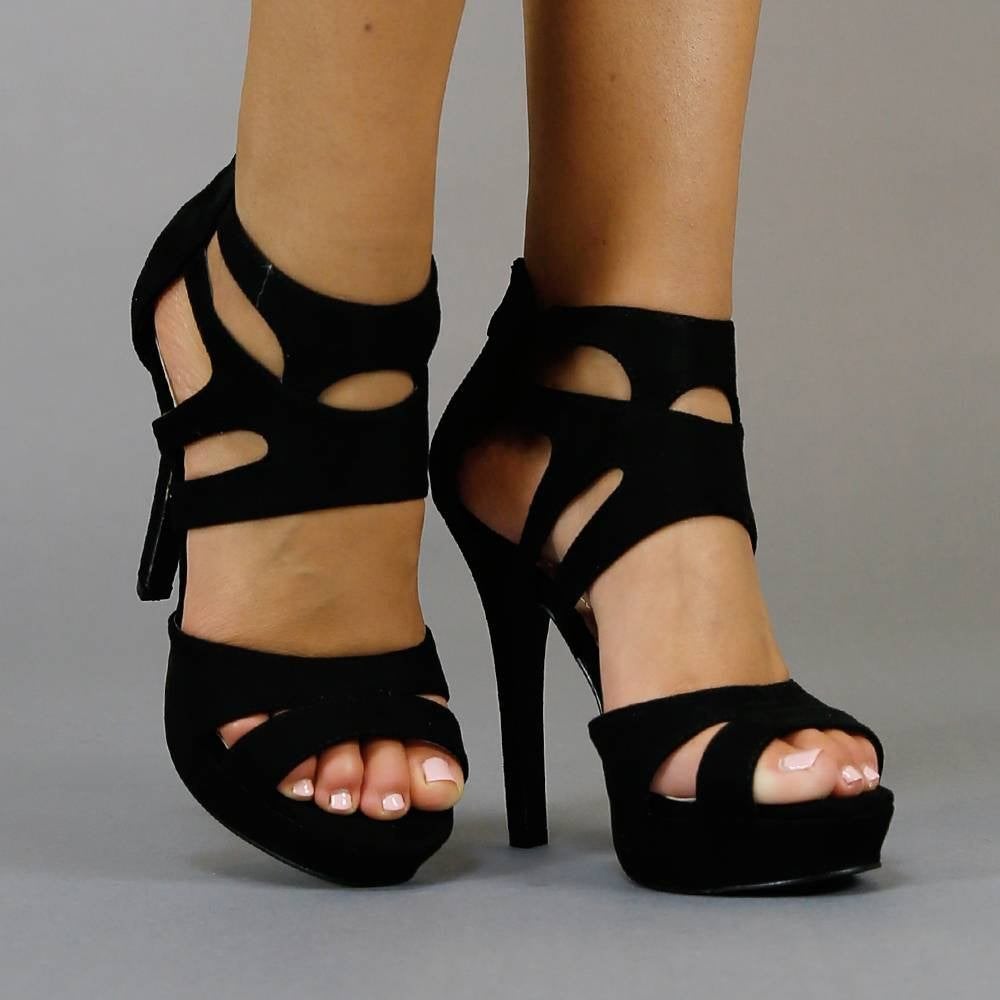 Zwarte suede-look strap sandaletten met stiletto hak 37, Zwart, Ophalen of Verzenden, Zo goed als nieuw, Schoenen met hoge hakken