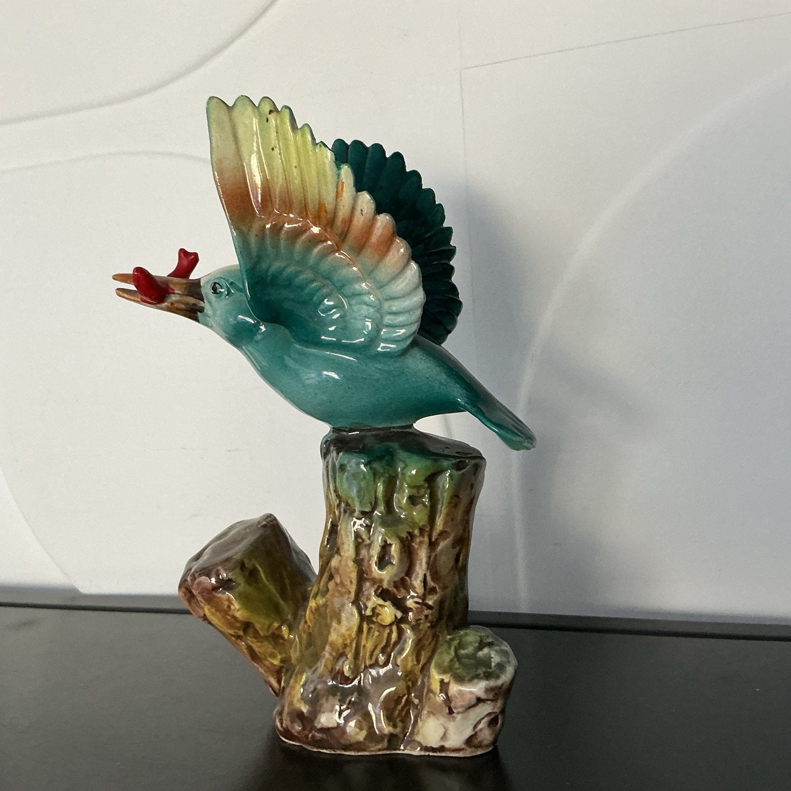 Vintage keramische vogel op boomstronk, Ophalen of Verzenden