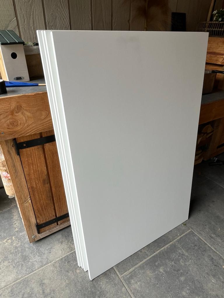 7 Witte meubelpanelen 122x80 cm, 1,8 cm dik, Doe-het-zelf en Verbouw, Platen en Panelen, Ophalen, Gebruikt
