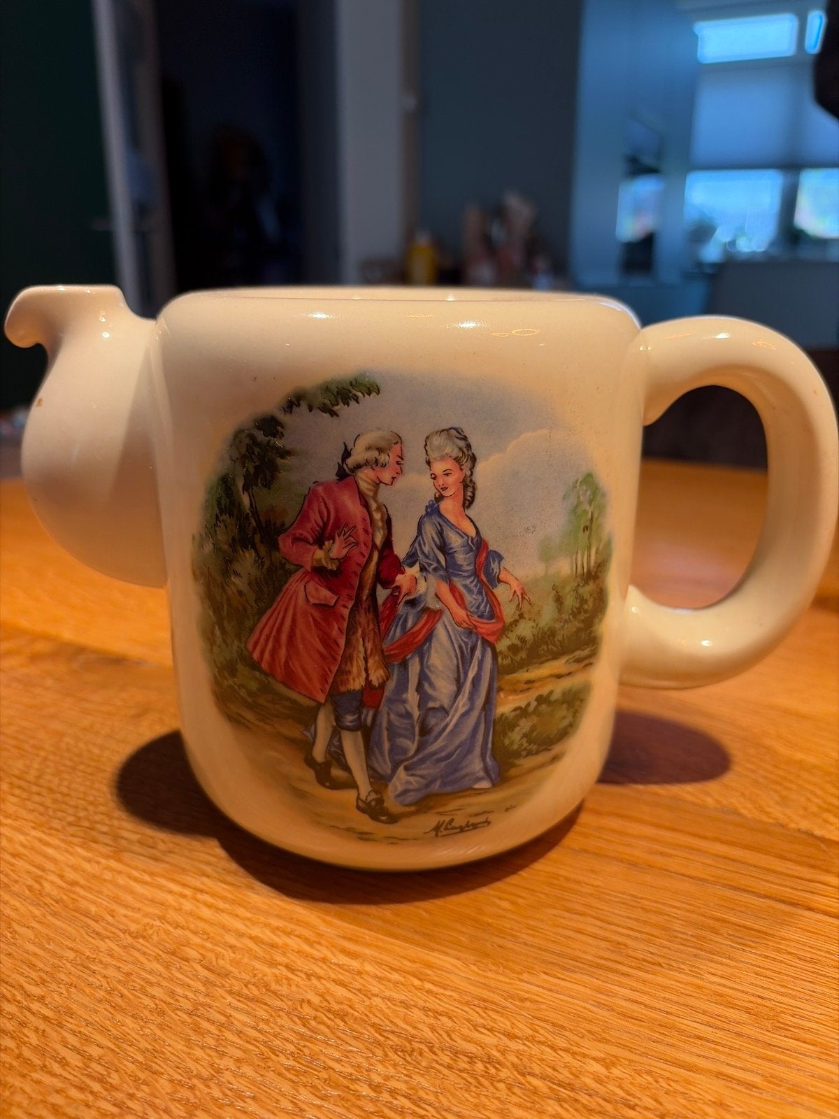 Antieke Royal Schwabap theepot met romantische afbeelding, Ophalen