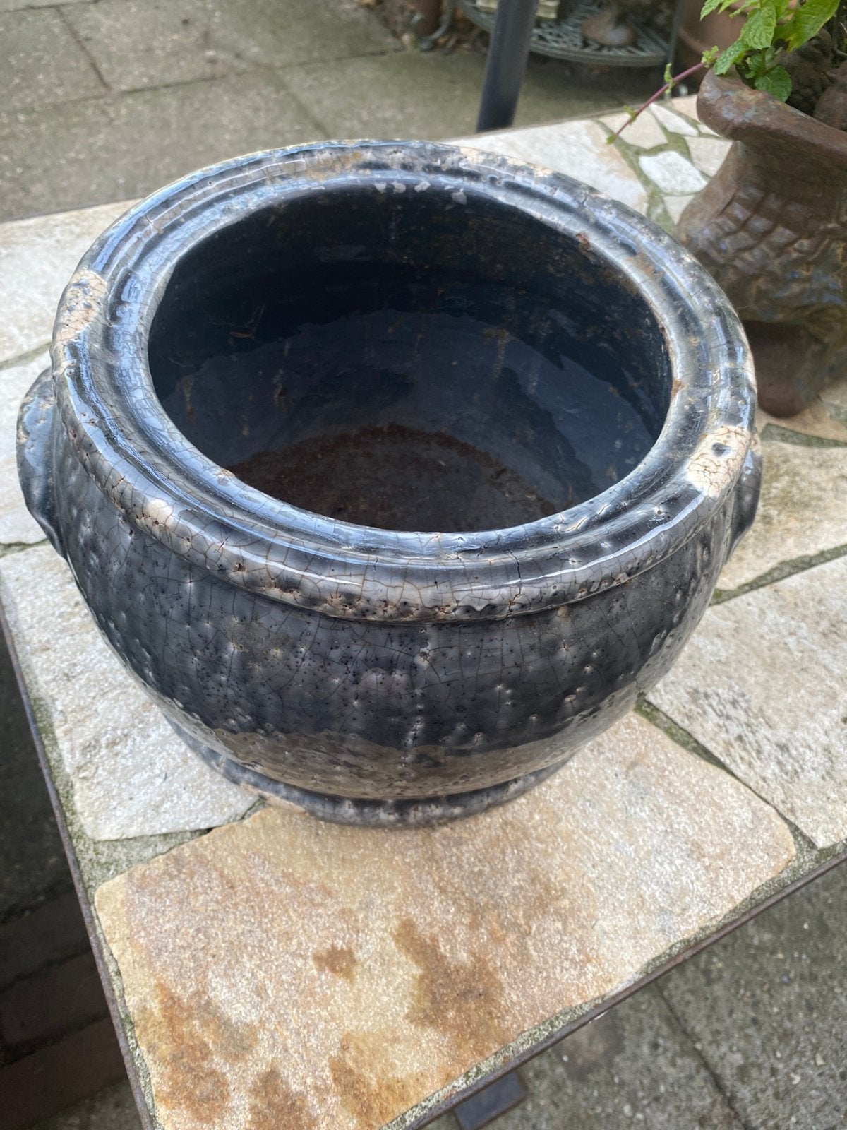 Prachtige grote zware Brynxz Couloune bloempot geglazuurd, Tuin en Terras, Ophalen, Gebruikt, 40 cm of meer, Rond