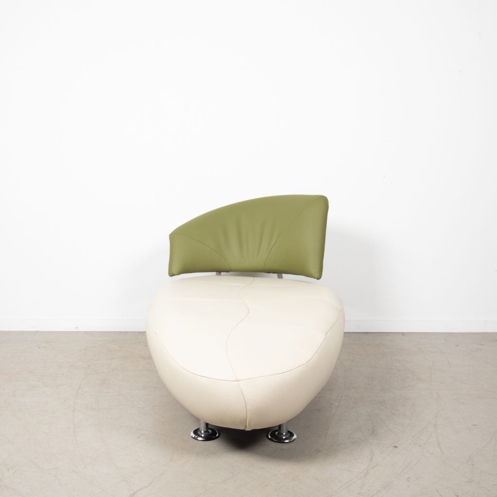 Leolux Kikko Chaise Longue Fauteuil Wit/Groen Leer, Niet ingevuld, Zo goed als nieuw, Niet ingevuld, Niet ingevuld