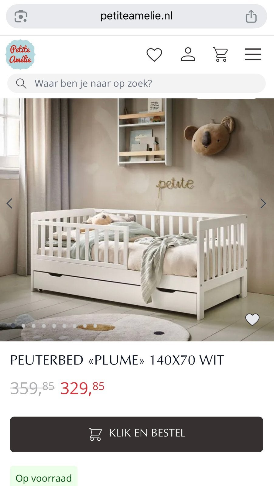 Petite Amelie Plume bed, lade, matras weinig gebruikt, Kinderen en Baby's, Kinderkamer | Complete kinderkamers, Ophalen, Zo goed als nieuw