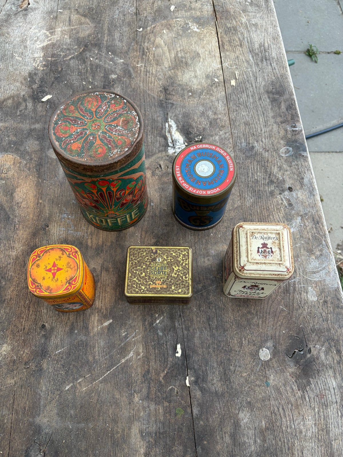 Set van 5 vintage blikken: Maggi, Koffie, Buysman, De Ruijte, Verzamelen, Blikken, Ophalen of Verzenden, Gebruikt, Koffie, Overige merken