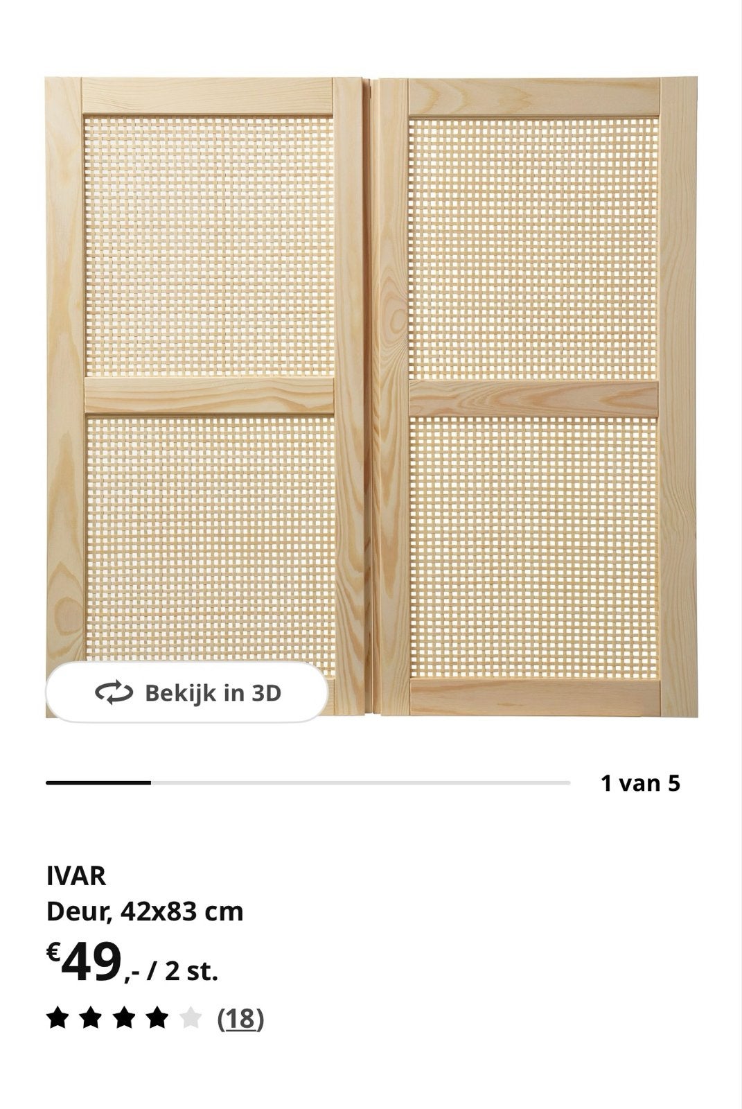 IKEA IVAR Deur met rotan, 42x83 cm (2 stuks), Gebruikt, Minder dan 80 cm, Binnendeur, Minder dan 200 cm