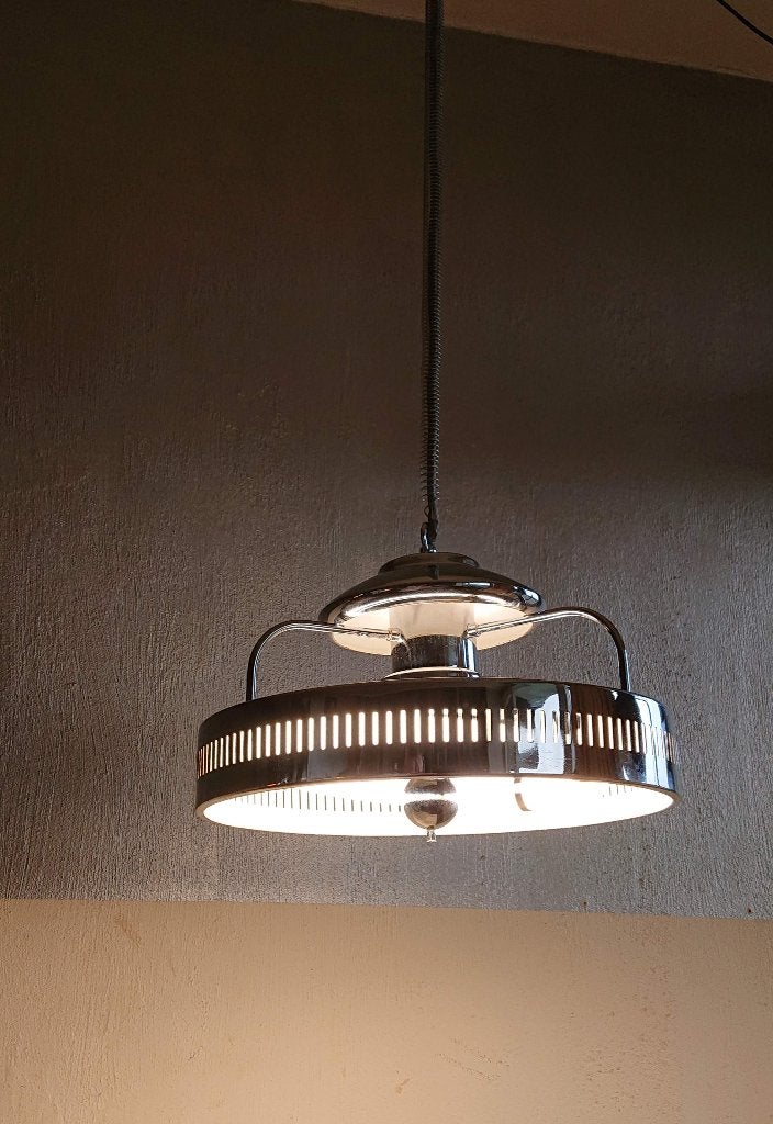 Chrome retro lamp, zeer uniek exemplaar, zeldzame hanglamp, Ophalen, Nieuw, Metaal, Modern, vintage,