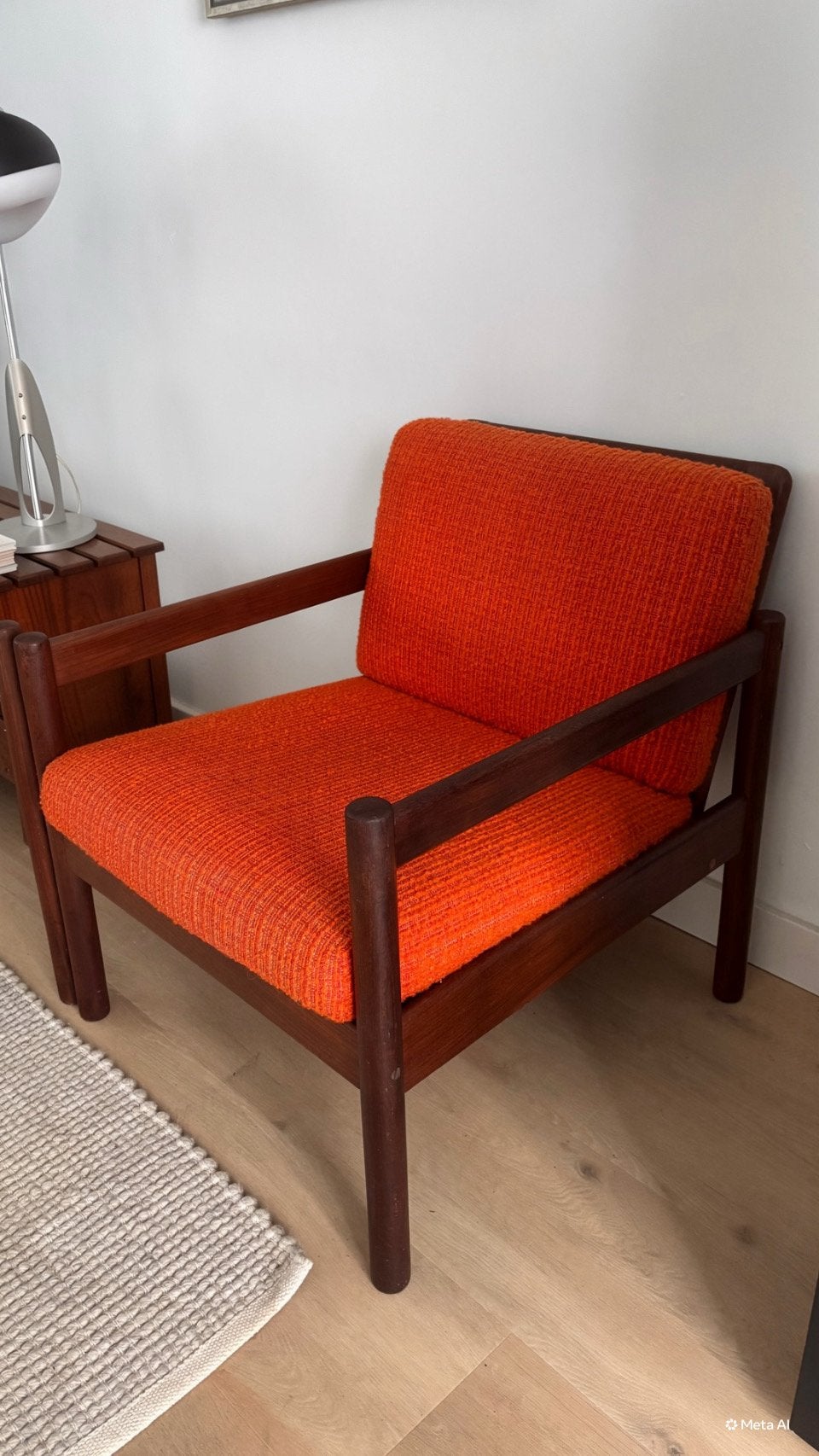 Vintage Teak  Design Fauteuil Oranje, Huis en Inrichting, Fauteuils, Ophalen, Gebruikt, ., .