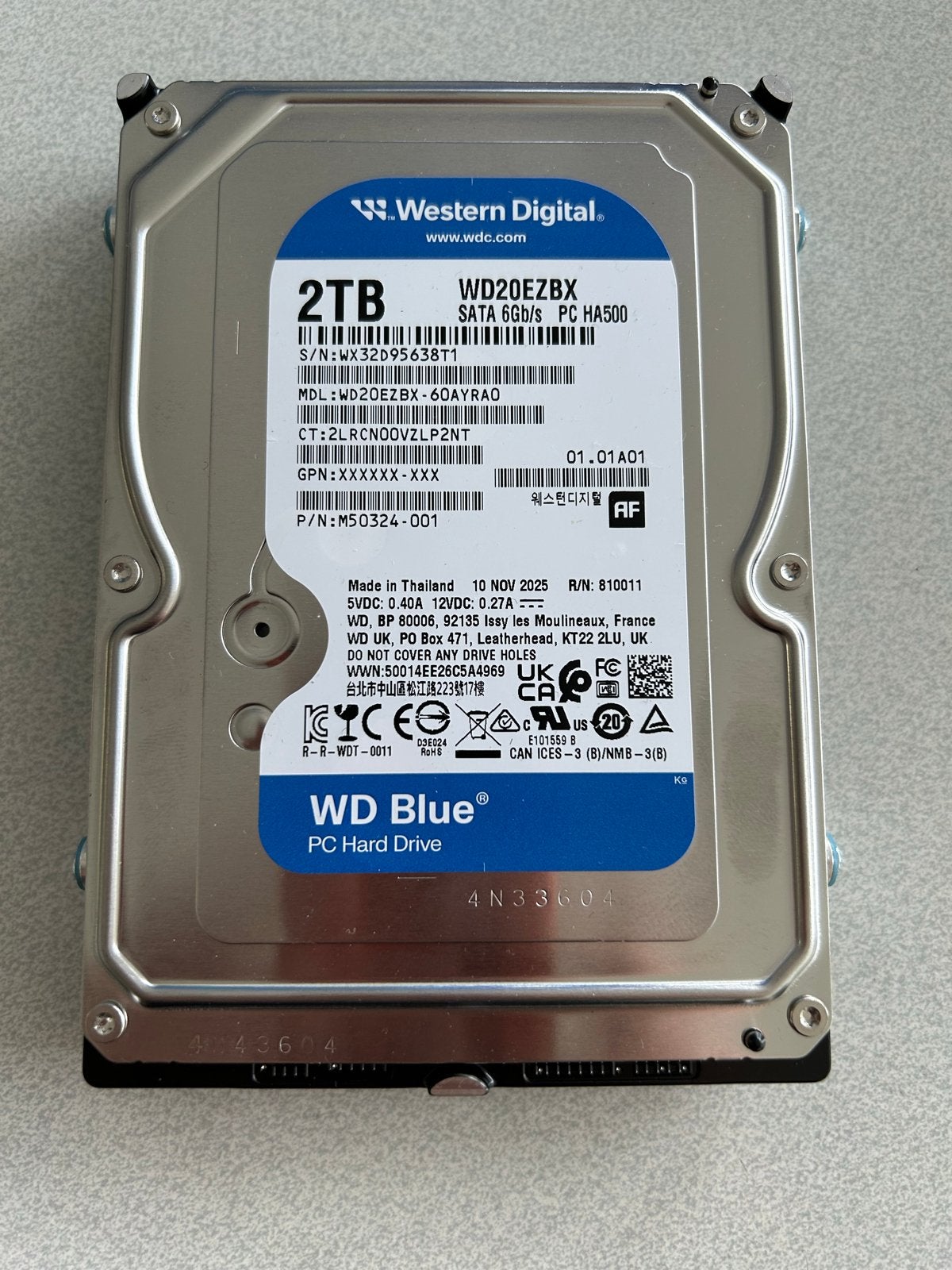 Western Digital WD Blue 2TB SATA 6Gb/s PC Hard Drive, Computers en Software, Harde schijven, Intern, Gebruikt, Server, Ophalen of Verzenden