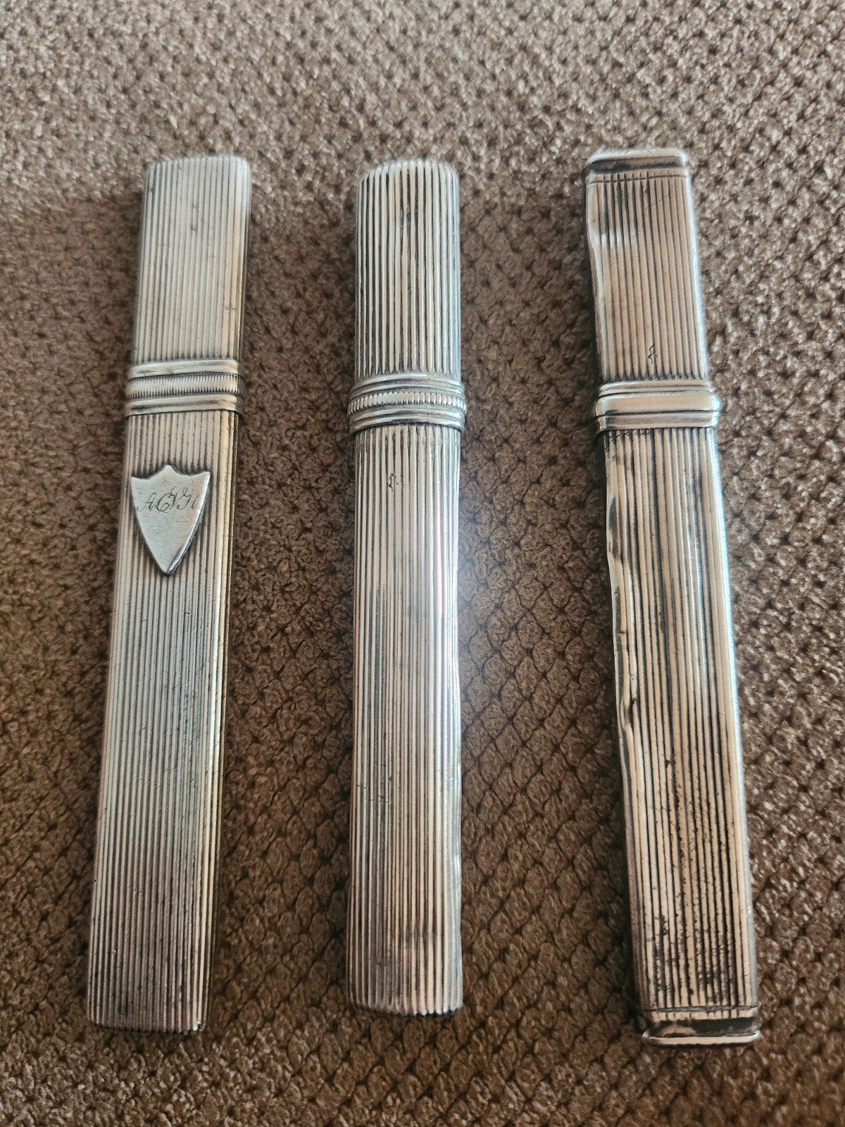 Antieke zilveren naaldenkokers - set van 3, Ophalen of Verzenden, Zilver