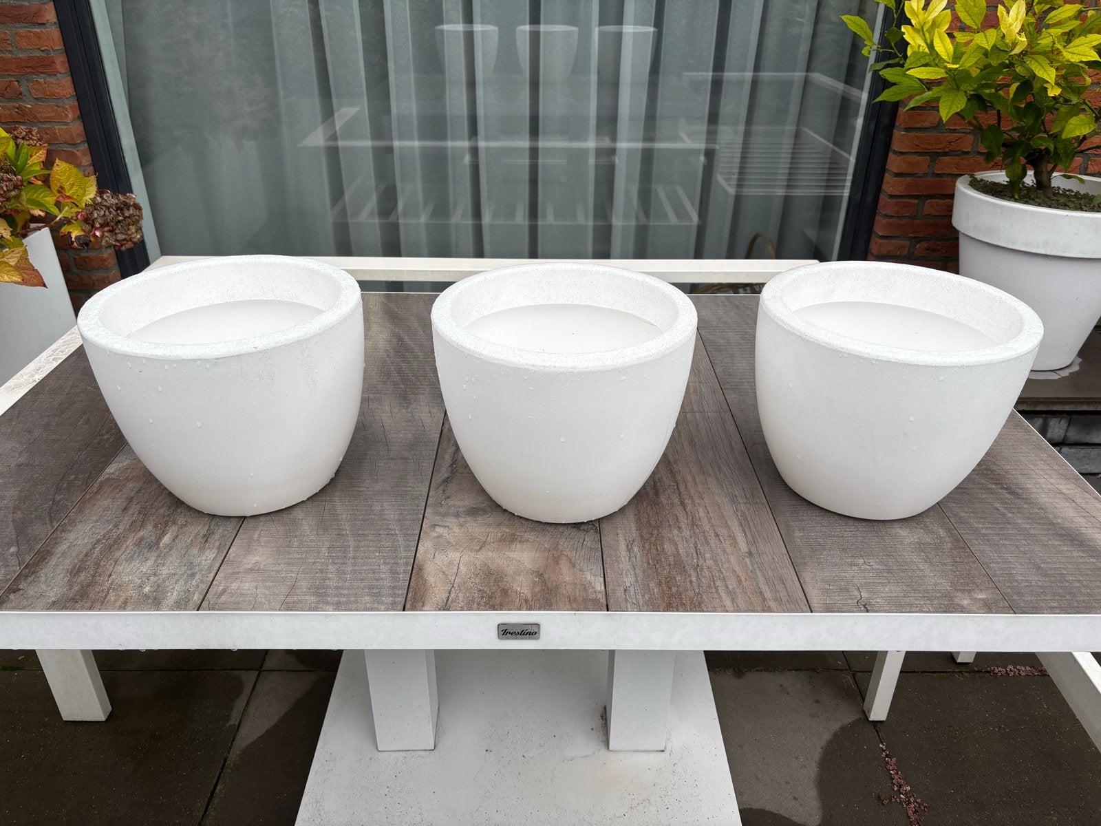 Set van 3 witte elho Pure Soft 30 bloempotten, Kunststof, Gebruikt, Rond, Minder dan 40 cm