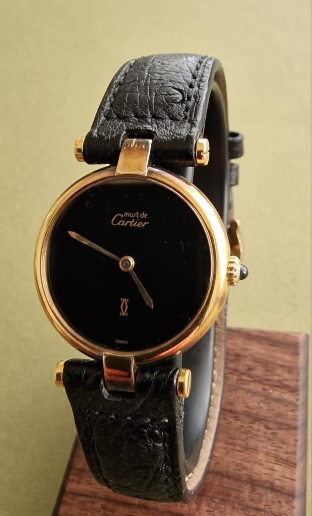 Vintage Cartier Vendôme - black dial, Sieraden, Tassen en Uiterlijk, Horloges | Dames, Ophalen of Verzenden, Leer, Overige merken