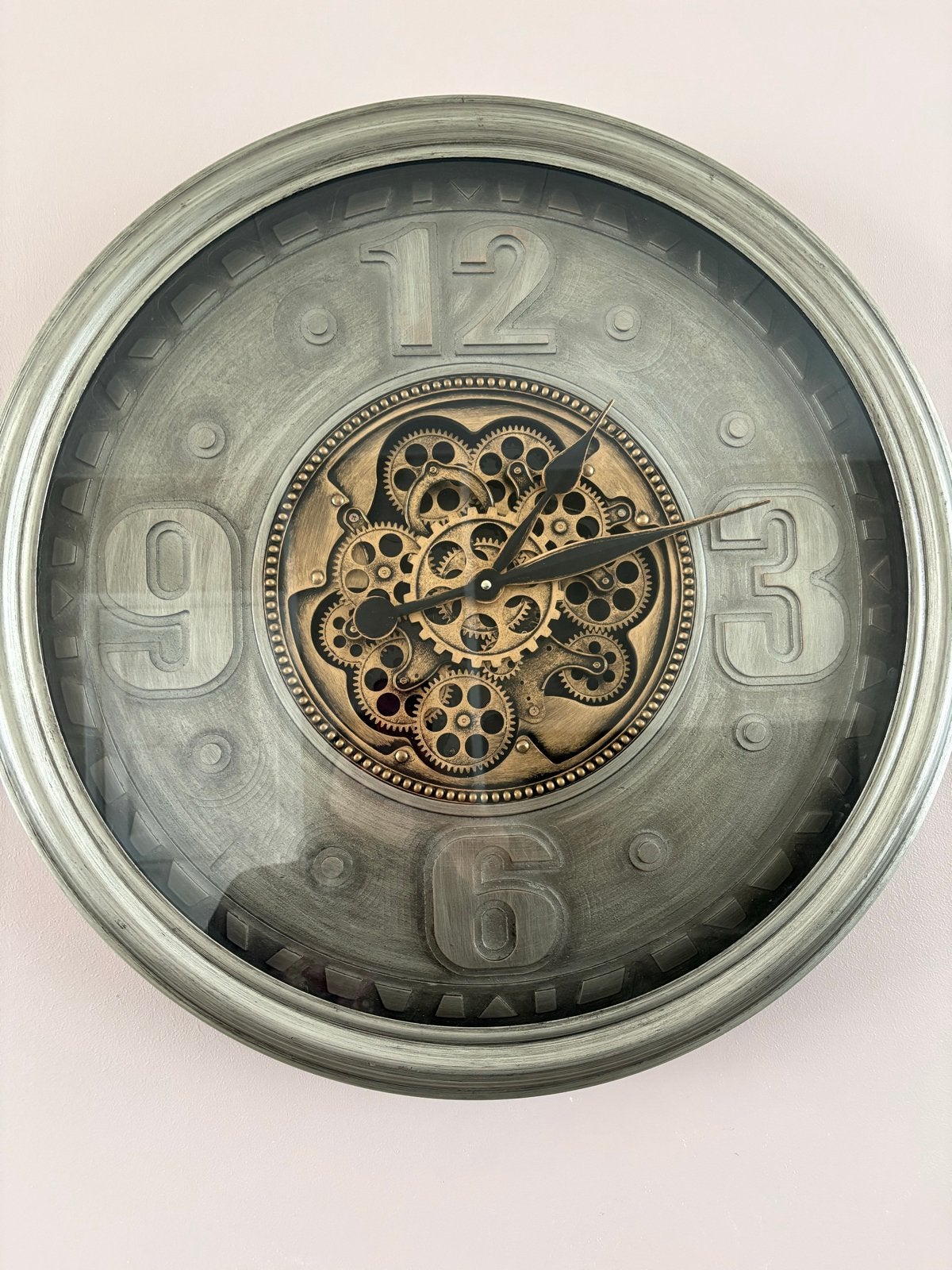 Grote wandklok met zichtbaar uurwerk - industrieel design, Ophalen