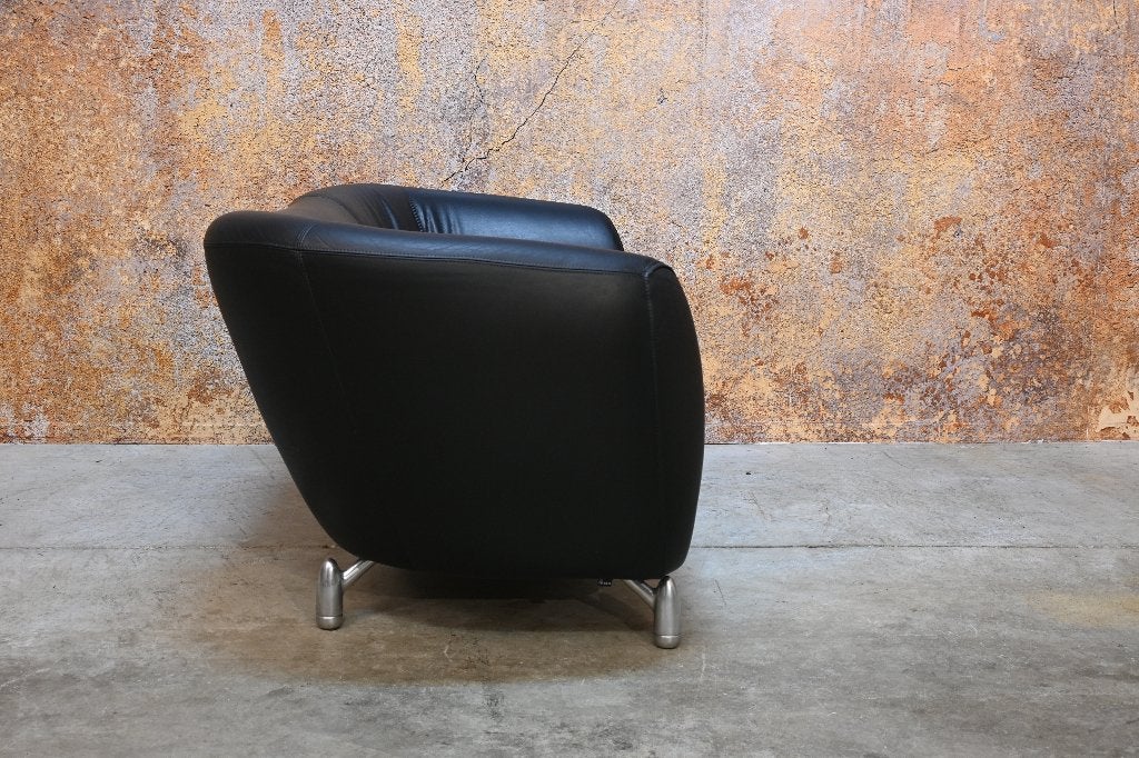 ZGANieuw! zwarte leren Leolux Pupilla design bank, Leolux, Leolux, 75 tot 100 cm, Ophalen of Verzenden